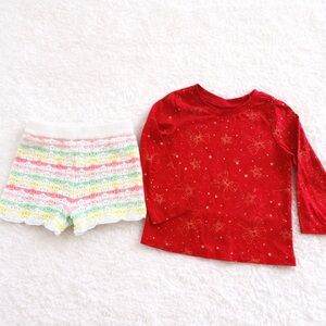 Garanimals Baby Girl Outfit Set Red Star Top & Crochet Shorts 18M